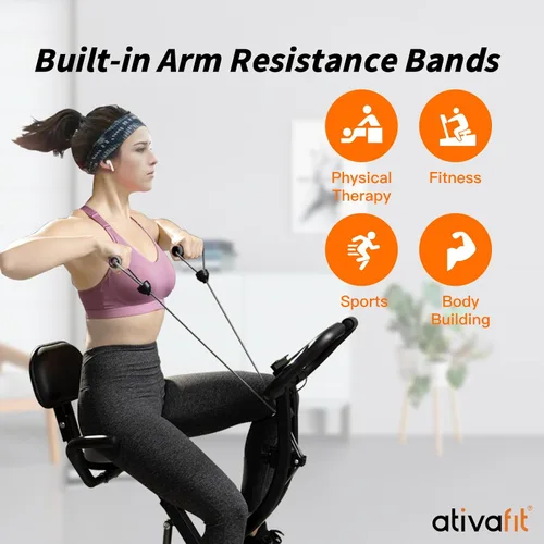 Miniatura 7 de ATIVAFIT Bicicleta de ejercicio plegable fitness para interiores, bicicleta de ciclismo magnética 3 en 1 vertical y reclinada con bandas de Negro