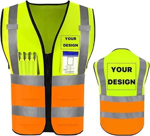 Miniatura 32 de Chaleco de seguridad de alta visibilidad reflectante, personaliza tu logotipo, ropa de trabajo de seguridad con tiras reflectantes y bolsillos A