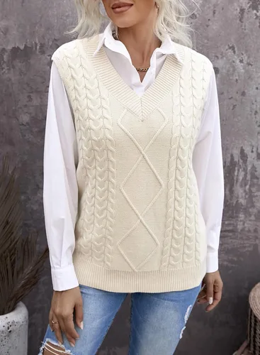 Miniatura 2 de EVALESS - Chaleco de gran tamaño para mujer, cuello en V, sin mangas, color sólido, suéter suelto