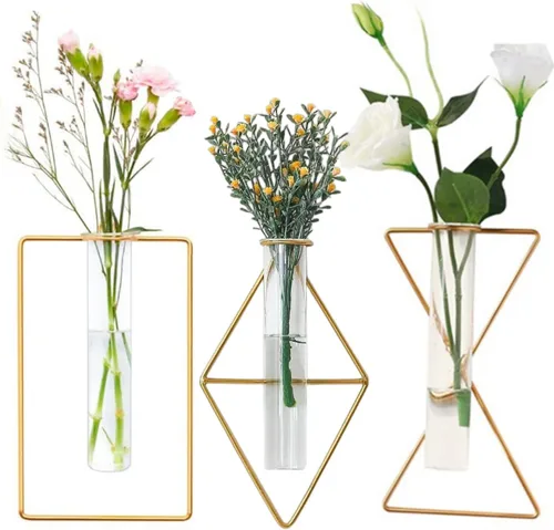 Miniatura 16 de Jarrón nórdico de pared, jarrón hidropónico geométrico dorado, maceta hidropónica para colgar en la pared, jarrón decorativo para centros de mesa