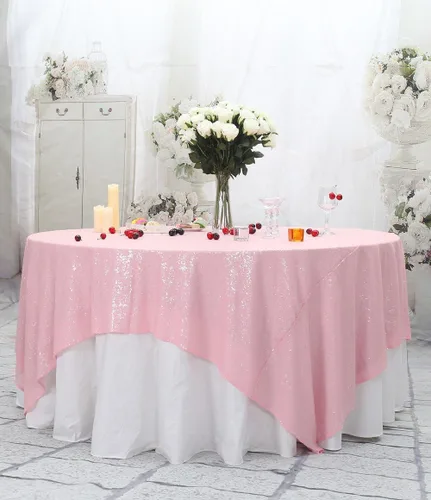Miniatura 50 de PartyDelight Mantel de lentejuelas redondo de 50 pulgadas, color dorado claro, adorno de mesa para decoración de bodas, fiestas, cumpleaños