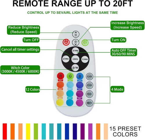 Miniatura 4 de Diomart 48 luces LED inalámbricas para debajo del gabinete, 15 colores intercambiables recargables RGB para debajo del gabinete, control remoto
