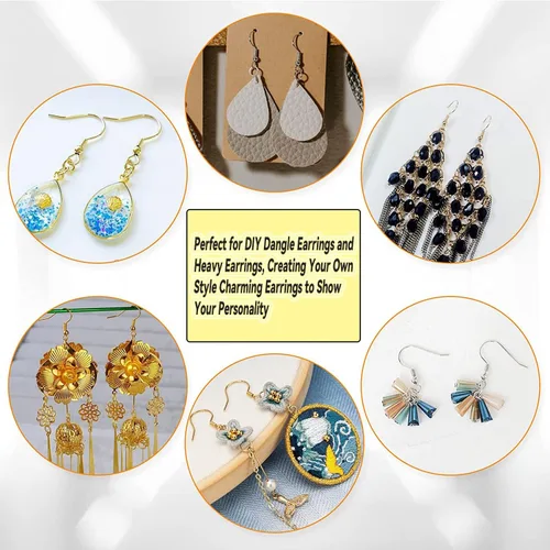 Miniatura 6 de 600 ganchos hipoalergénicos para aretes, kit de fabricación de aretes dorados, con parte trasera de aretes y anillos para hacer joyas (dorado)
