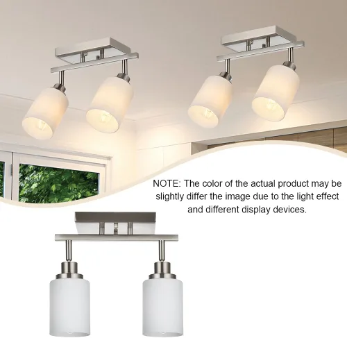 Miniatura 6 de TODOLUZ Luminarias de Riel de 2 Luces Aplique de Pared, Foco de Níquel Cepillado para Cocina Sala de Estar Comedor Pasillo, Base de Bombilla E26