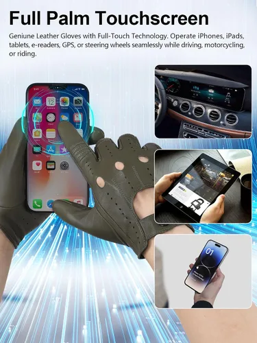 Miniatura 4 de GSG Guantes de cuero genuino para hombre de piel de oveja negros para conducir en bicicleta con pantalla táctil, guantes de motocicleta sin forro