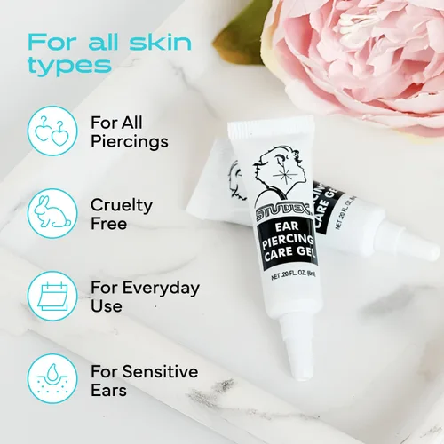 Miniatura 7 de Studex Gel para el cuidado de los piercings de oído – Gel de cuidado posterior con extracto de aloe calmante para proteger la piel y promover