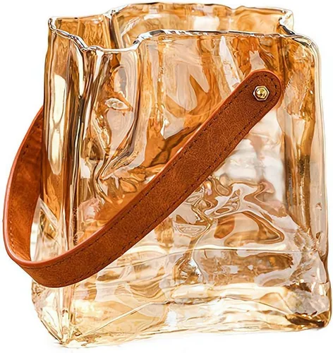 Miniatura 9 de Jarrón de cristal para flores, jarrones transparentes para centros de mesa, florero de bolsa con mango de cuero para decoración de bodas