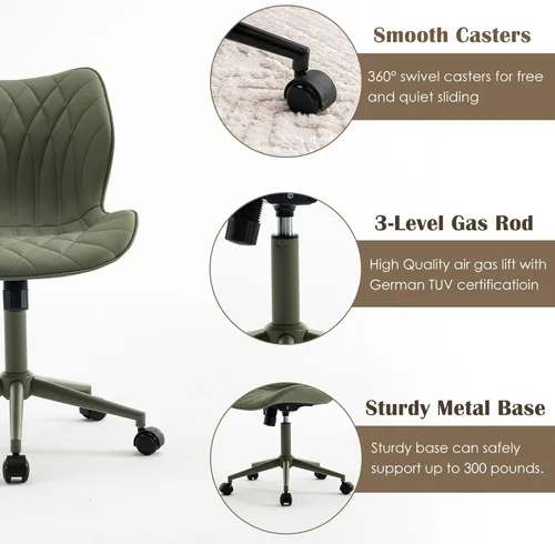 Miniatura 6 de YOUNUOKE Silla de escritorio sin brazos, cómoda silla de oficina con ruedas, silla ergonómica para el hogar, sillas ajustables para computadora