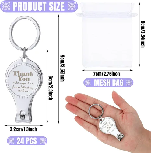 Miniatura 2 de Kanayu Llavero con clip de uñas, abrebotellas, regalo de boda a granel con cordón blanco, bolsa de organza para baby shower, regalo de fiesta