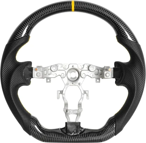 Miniatura 7 de Volante de fibra de carbono, volante de cuero perforado con parte inferior plana en forma de D, color negro, apto para Nissan 370z 2008-2020