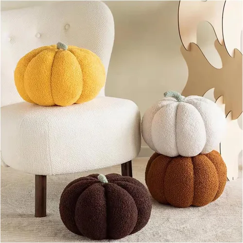 Miniatura 5 de Almohada de bola de calabaza para niñas pequeñas, decoración de dormitorio, almohada amarilla en forma de calabaza en 3D, almohadas decorativas