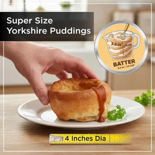 Miniatura 3 de Wrenbury Sartén grande Yorkshire para pudín resistente, antiadherente, deslizamiento perfecto para pudines de fácil liberación de 4 pulgadas