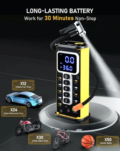 Miniatura 4 de Compresor de Aire Portátil Inflador de Neumáticos, Compresor de Aire de 150 PSI para Neumáticos de Coche, Inflador de Neumáticos Portátil para Coche