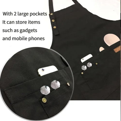 Miniatura 9 de Paquete de 2 delantales de cocina ajustables para mujeres y hombres con bolsillos, delantal de trabajo, parrilla, restaurante