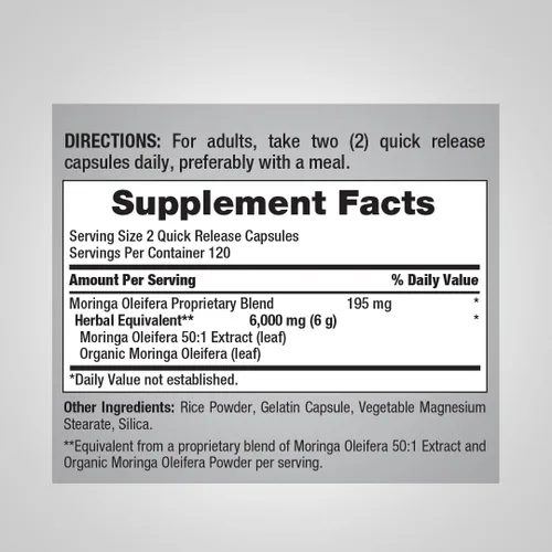 Miniatura 2 de Piping Rock Moringa Oleifera Suplemento 240 Cápsulas Extracto de hoja de alta potencia Fórmula sin OMG y sin gluten