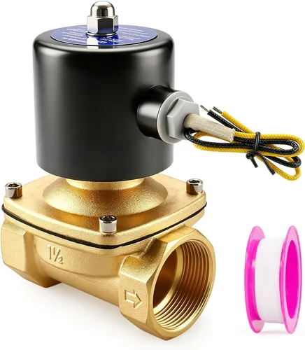 BAOMAIN Válvula solenoide eléctrica de latón de 1-1/2 pulgadas, DC 12V normalmente cerrado (NC), válvula neumática de acción directa DN40 para agua