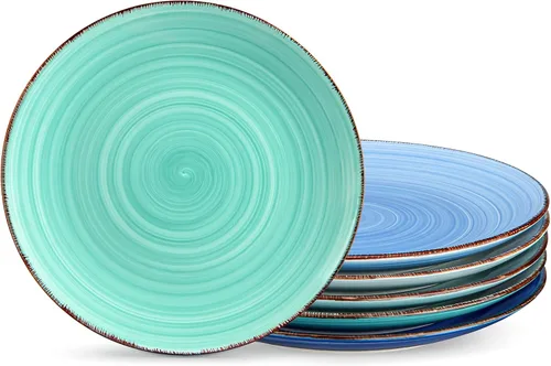vancasso Bonita - Juego de platos llanos de cerámica de 10.5 pulgadas, juego de 6 platos de ensalada coloridos, aptos para microondas y