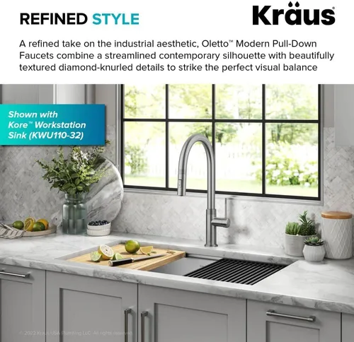 Miniatura 4 de KRAUS Oletto - Grifo de cocina moderno industrial con una sola manija extraíble de acero inoxidable libre de manchas, KPF-2654SFS Acero inoxidable