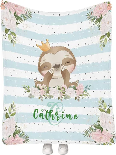 Miniatura 19 de Manta personalizada para niñas con nombre, manta personalizada de perezoso y mariposa, manta de forro polar suave para recién nacidos, baby shower