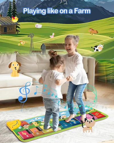 Miniatura 4 de FOKI Tapete de piano de suelo para niños pequeños, juguete educativo sensorial con teclado musical, tapete de juguete con sonidos de animales, manta