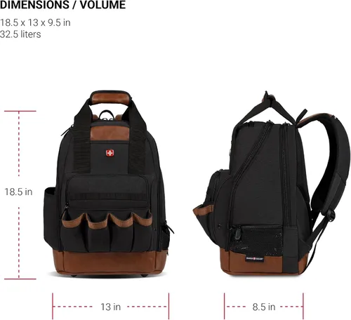 Miniatura 7 de SwissGear Mochila de bolsa de herramientas, se adapta hasta, Negro/marrón lona, Mediana, Negocios