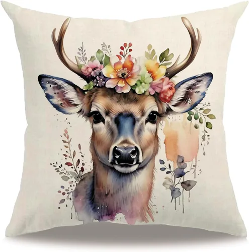 Miniatura 18 de Fundas de almohada con diseño de animales, 18 x 18 pulgadas, diseño de ardillas florales, acuarela, vida silvestre, diseño de flores, temporada