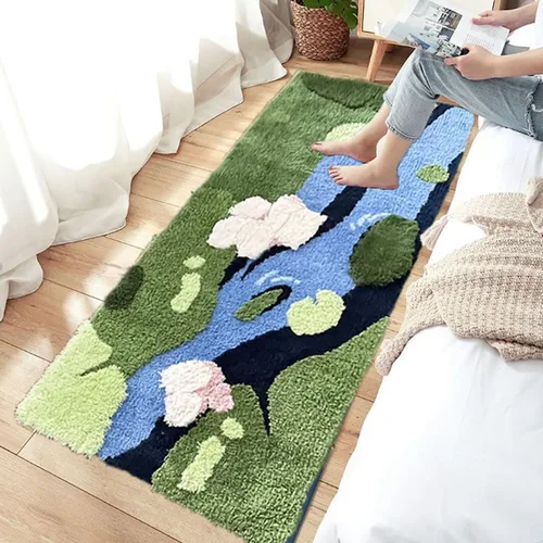 Miniatura 29 de Alfombra de musgo estéreo 3D irregulares con flores naturales, margaritas y musgo, para sala de estar, dormitorio, decoración estética del hogar