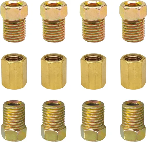 Surtido de 12 piezas de accesorios de línea de freno invertido de latón, 3/8 pulgadas, 24 roscas, 4 uniones, 8 tuercas para tubo de línea de freno