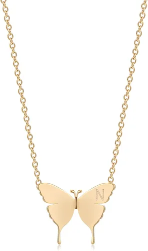 MEVECCO Collar delicado con inicial de oro de 18 quilates, chapado en oro de 18 quilates, collar con dije de mariposa, delicado collar diario para