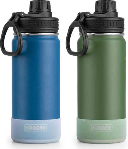 Miniatura 17 de Koodee Paquete de 2 botellas de agua, de 12 onzas, acero inoxidable, con aislamiento al vacío, con tapa de boquilla a prueba de fugas, color verde