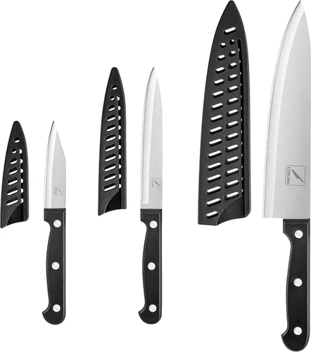 Miniatura 2 de COKUMA Cuchillo de cocina, juego de 3 cuchillos con funda, cuchillo de chef de 8 pulgadas, cuchillo utilitario de 4.5 pulgadas, cuchillo de chef