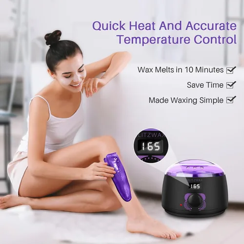 Miniatura 4 de BLITZWAX Kit de depilación brasileña y bikini con cuentas de cera de lavanda de 1 libra, calentador de cera dura para cara, piernas y cuerpo, kit