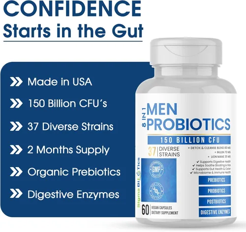 Miniatura 2 de Probióticos para hombres – 150 mil millones de UFC Acidophilus cápsulas con prebióticos y postbióticos – Apoya el microbioma intestinal, el colon