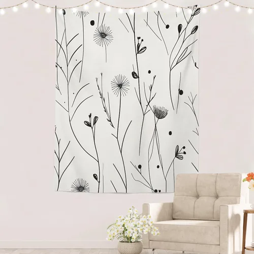 Miniatura 18 de Batmerry Tapiz de pintura abstracta apagado, trazos de expresión artística arte de pared, decoración para colgar, fibra de poliéster, blanco