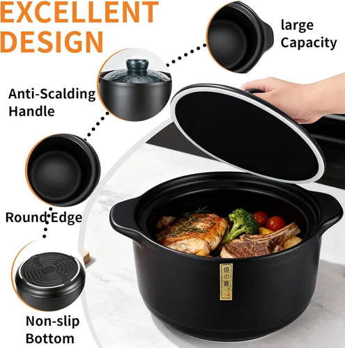 Miniatura 5 de Olla de cerámica - Donabe japonés/cazuela china/olla de arcilla - azul 4.2L/4.4QT con tapa