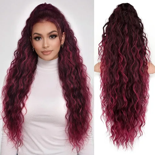 Miniatura 11 de ORSUNCER Extensión de cola de caballo de 18" con pinza rizada, cola de caballo esponjosa, extensiones de pelo sintético de aspecto natural para mujer