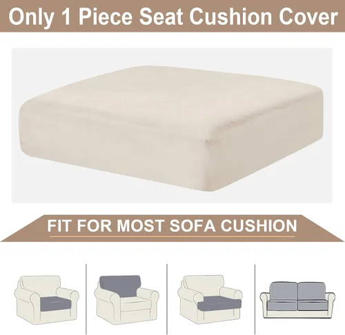 Miniatura 6 de NAISI Fundas de cojín de sofá de terciopelo elásticas de 1 pieza, fundas de asiento de sofá o respaldo, fundas suaves individuales para sofá Beige