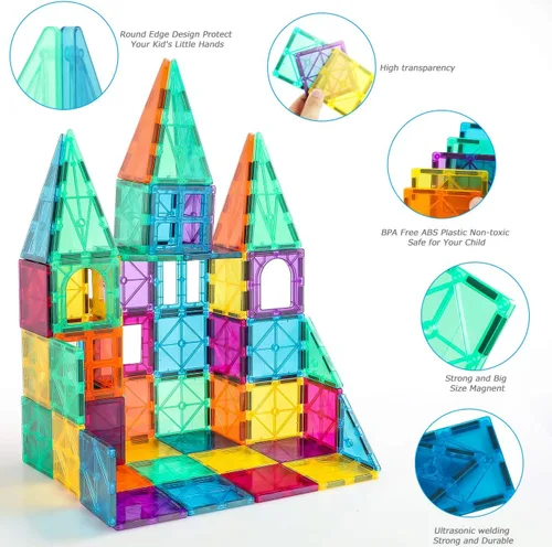 Miniatura 6 de STEM - Juego de 70 piezas de azulejos magnéticos para niños de 3 a 8 años, bloques magnéticos sensoriales Montessori para niños pequeños, kit