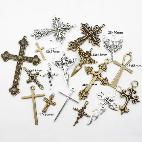Miniatura 2 de Youdiyla Colección de colgantes de cruz grande de 3.53 oz – Espada de plata de bronce antiguo, ángel santo Jesús, cruz de paz, crucifijo de metal