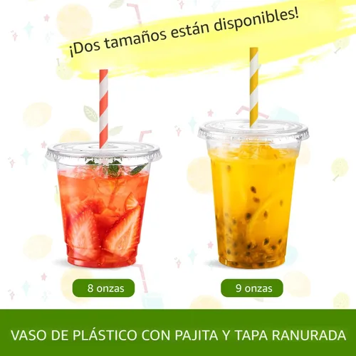 Miniatura 4 de Eupako - Vasos de plástico con tapa de 8 oz (237 ml), 100 juegos, vasos desechables transparentes con tapa, contenedores para bebidas frías, 8 oz