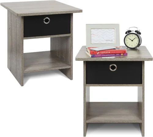 Miniatura 20 de Mesa de noche con cajón Furinno, Madera, Marrón oscuro/Negro