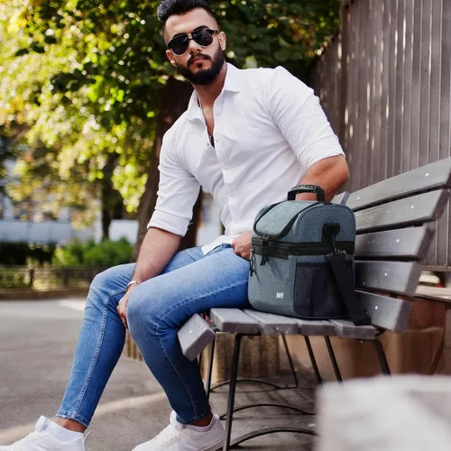Miniatura 7 de MIER Lonchera con 2 compartimentos para hombres y mujeres, a prueba de fugas, aislada, para el trabajo, azul esteel, mediana azul (Bluesteel)