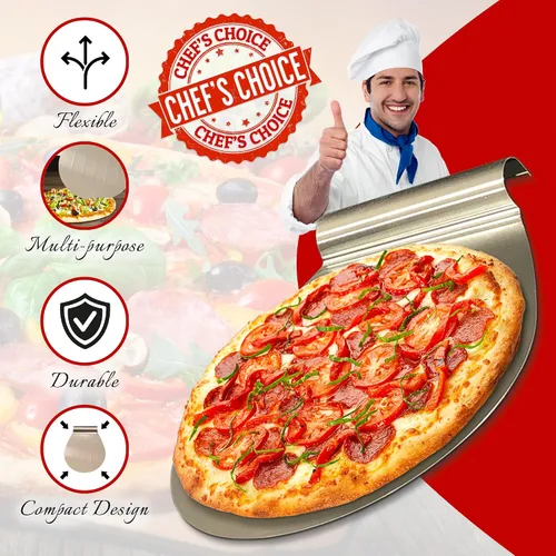 Miniatura 6 de Pela de acero inoxidable, raspador multiusos de metal, paleta, cortador y espátula, herramienta giratoria, para pizza casera, pan, pasteles, horno
