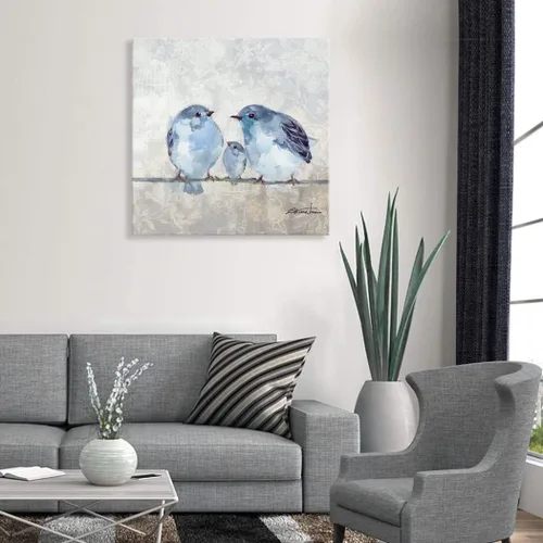 Miniatura 5 de Woxfcart Lienzo decorativo para pared de pájaros azules, 20 x 20 pulgadas, impresiones de pintura de pájaros amorosos, gris neutro, decoración