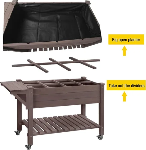 Miniatura 3 de Aivituvin Cama de jardín elevada, maceta de madera elevada con soporte de patas para patio trasero, patio, balcón con forro de cama, para verduras