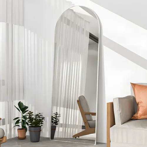 Miniatura 4 de Espejo de cuerpo entero de 56"x16", espejos arqueados de piso con soporte, espejo arqueado de cuerpo completo para pararse o inclinarse, color Blanco