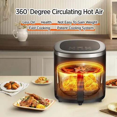 Miniatura 8 de Vexon Freidora de aire de 4.5 cuartos de galón, cocina compacta de aire caliente de 1200 W con ventana visible, cesta antiadherente, pantalla táctil
