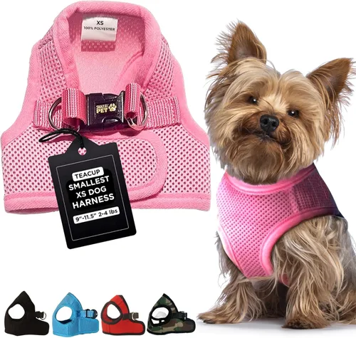 Miniatura 8 de Arnés para perros de malla suave, cómodo para razas pequeñas, cachorros, juguetes, de 2 a 16 lb, en color rosa bebé, azul, negro, rojo, camuflado