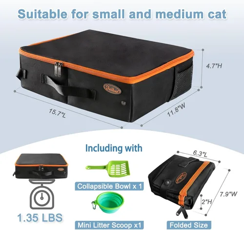 Miniatura 6 de Deblue Caja de Arena Portátil de Viaje para Gatos con Tapa, A Prueba de Fugas y A Prueba de Agua, Caja de Arena Ligera para Gatos para Carro, Viaje