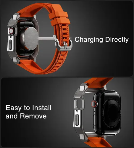 Miniatura 5 de ULTIMAL Compatible con Apple Watch de 1.929 in/1.772 in/1.732 in, correa deportiva resistente con carcasa de acero inoxidable resistente, correa